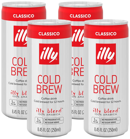 illy Ready To Drink Coffee - Cold Brew Cans - 100% Arabica Coffee - Smooth & Refreshing Taste - Convenient, Easy to Carry Coffee Drink – No Preservatives - 8.5 oz. (Pack of 4)