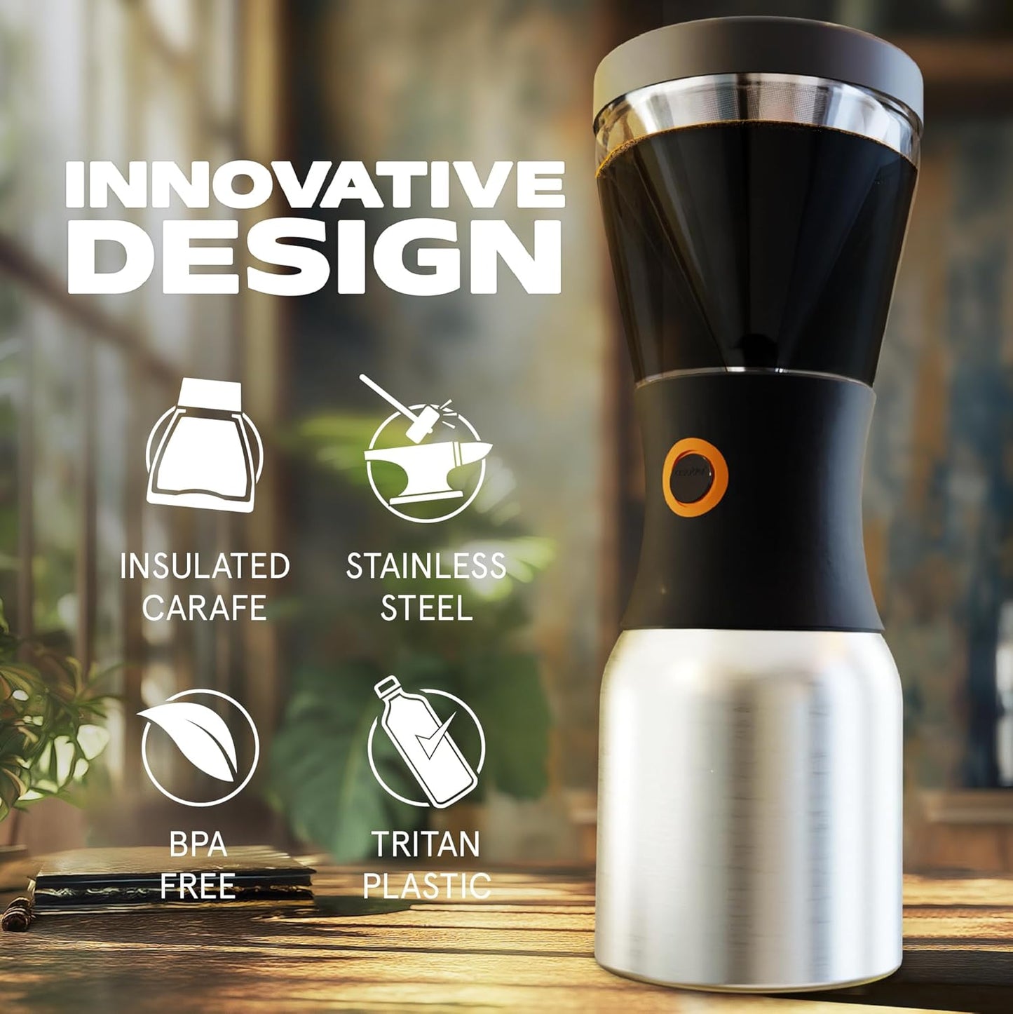 asobu Cold Brew Coffee Maker, Award-Winning 40oz Insulated Cold Brew Brewer with Portable Stainless Steel Carafe – No.1 Europe Coffee Fest Winner, Leakproof, BPA-Free, Keeps Cold 24H