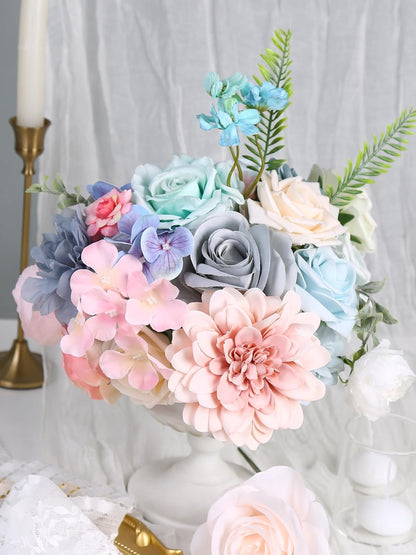 Pink Blue Flowers Combo Box, Light Blue Rose Silk Fake Flowers for DIY Floral Arrangements Wedding Bouquets Centerpiece Baby Shower Party Decoration (Blue Pink)