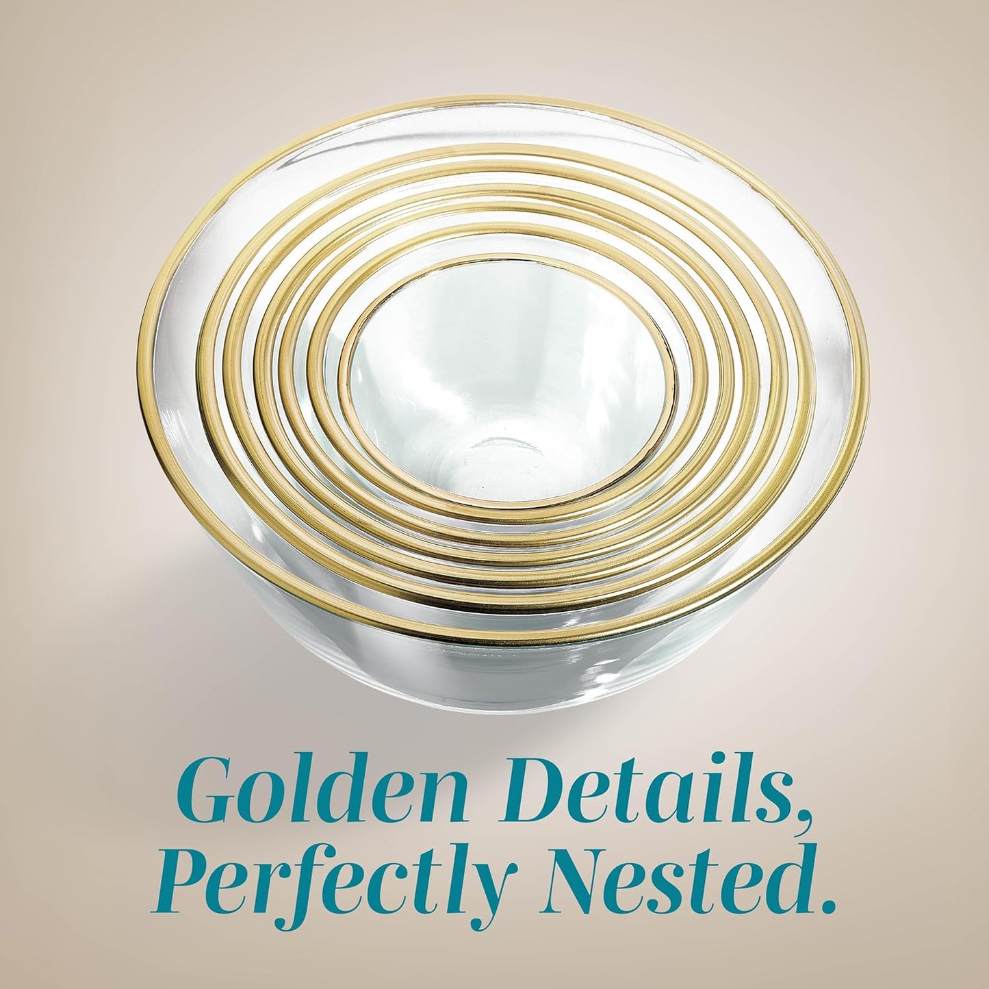 COOK WITH COLOR 12 Pc Glass Mixing Bowl Set with Lids – Borosilicate Glass Nesting Bowls for Cooking, Baking and Meal Prep, Gold Rim