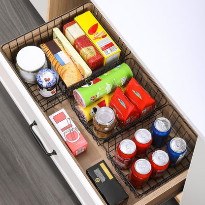 8 Set, Extra Large Wire Baskets for Organizing with Lables, Cabinet Pantry Organization and Storage Bins - Metal Basket for Kitchen, Laundry, Garage, Fridge, Bathroom Countertop Organizer, Black