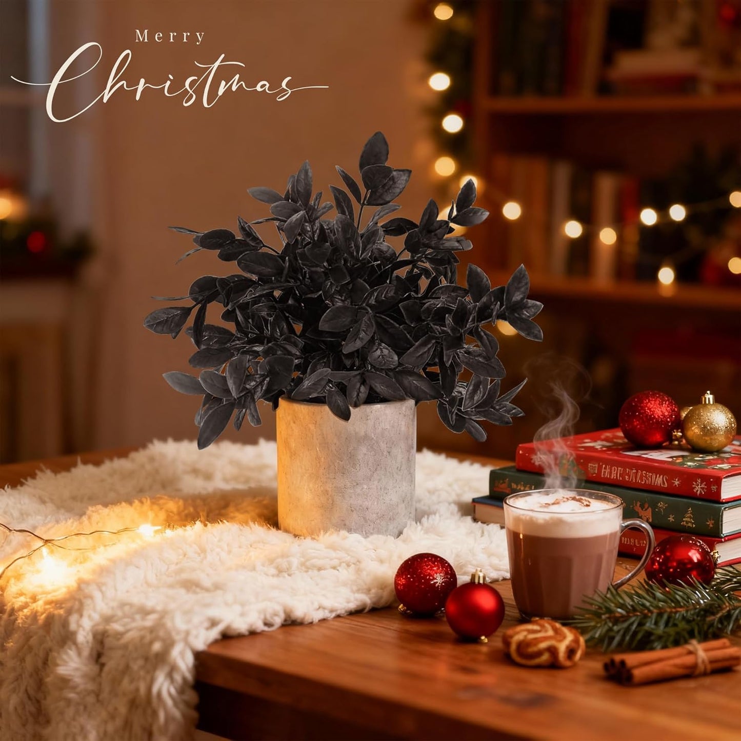 Der Rose 3 Pack Black Fake Plants Artificial Eucalyptus Plants Topiaries for Halloween Decorations Bathroom Accessories Home Office Desk Farmhouse Room Table Shelf Decor(Black)