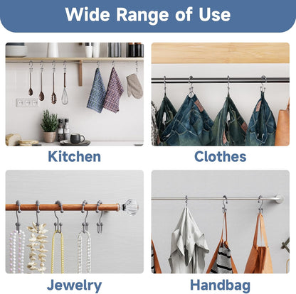 Titanker Shower Curtain Hooks Rings, Rust-Resistant Metal Double Glide Shower Hooks for Bathroom Shower Rods Curtains, Set of 12 Hooks - Neutral Gray