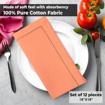 Urban Villa Cloth Napkins Set of 12 20"x20" 100% Cotton Hemstitch Napkins Cloth Washable Durable Reusable Absorbent Table Dinner Napkins Cloth for Hotel Lunch Restaurant Weddings Parties–Orange Black