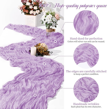 15 Packs Cheesecloth Table Runner Lilac,10 Ft Rustic Gauze Boho Wedding Table Runner Decoration, Wedding Table Decor Table Cloth for Wedding Party Bridal Shower Table,21.5x120in