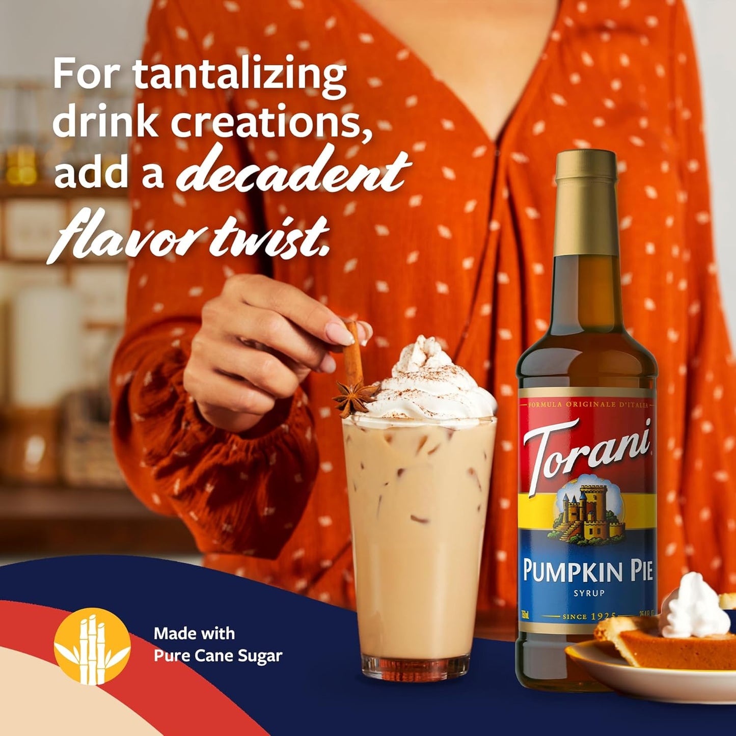 Torani Coffee Syrup, Pumpkin Pie Flavored Syrup for Drinks, Pump Included, 25.4 Fl Oz