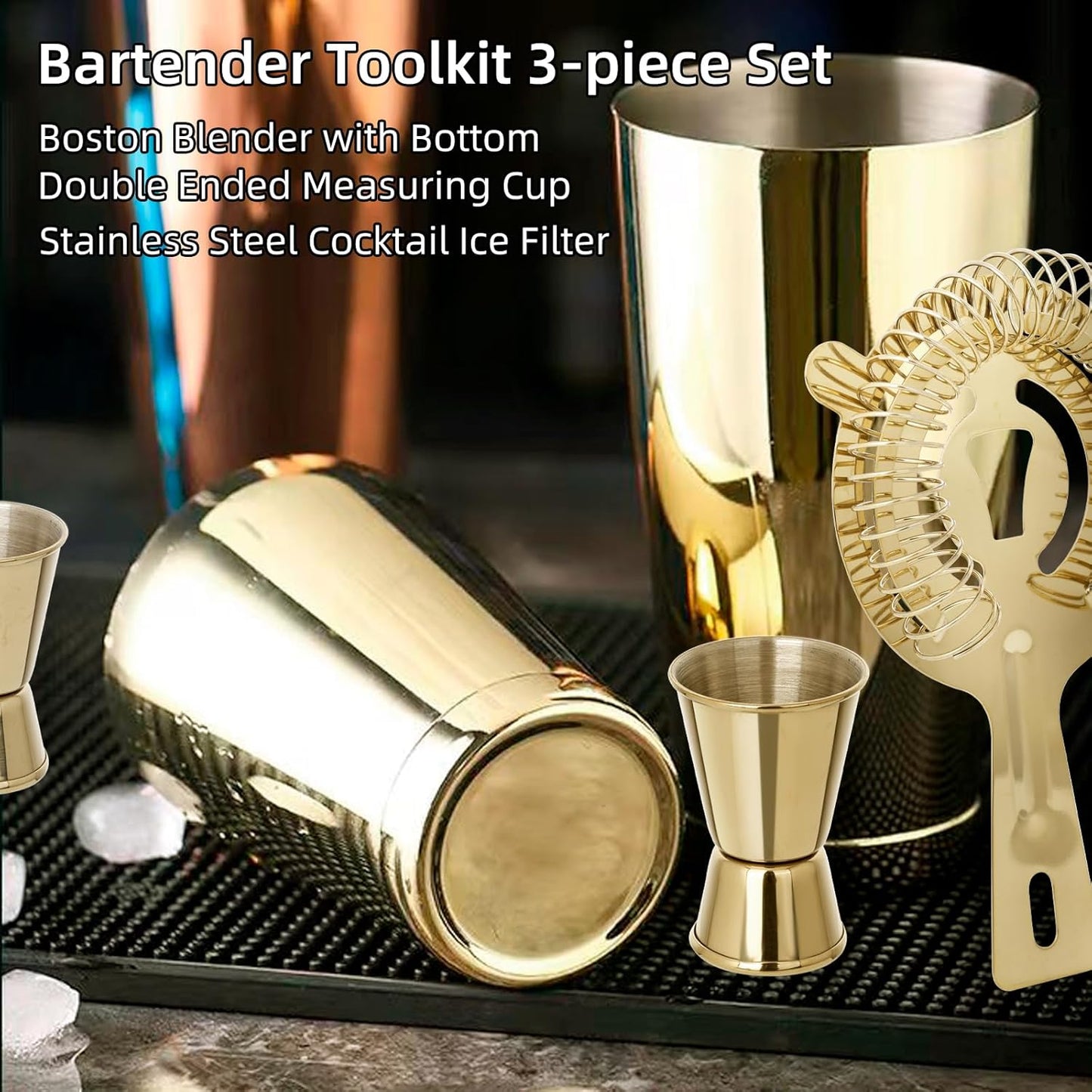 Boston Shaker Cocktail Set Bartender Kit, 12 Pcs Drink Shaker with Strainer Bartending Martini Shaker Tin with 18oz & 28oz Mixed Alcohol Shaker Professional Stainless Steel Bar Tool for Beginner(Gold)