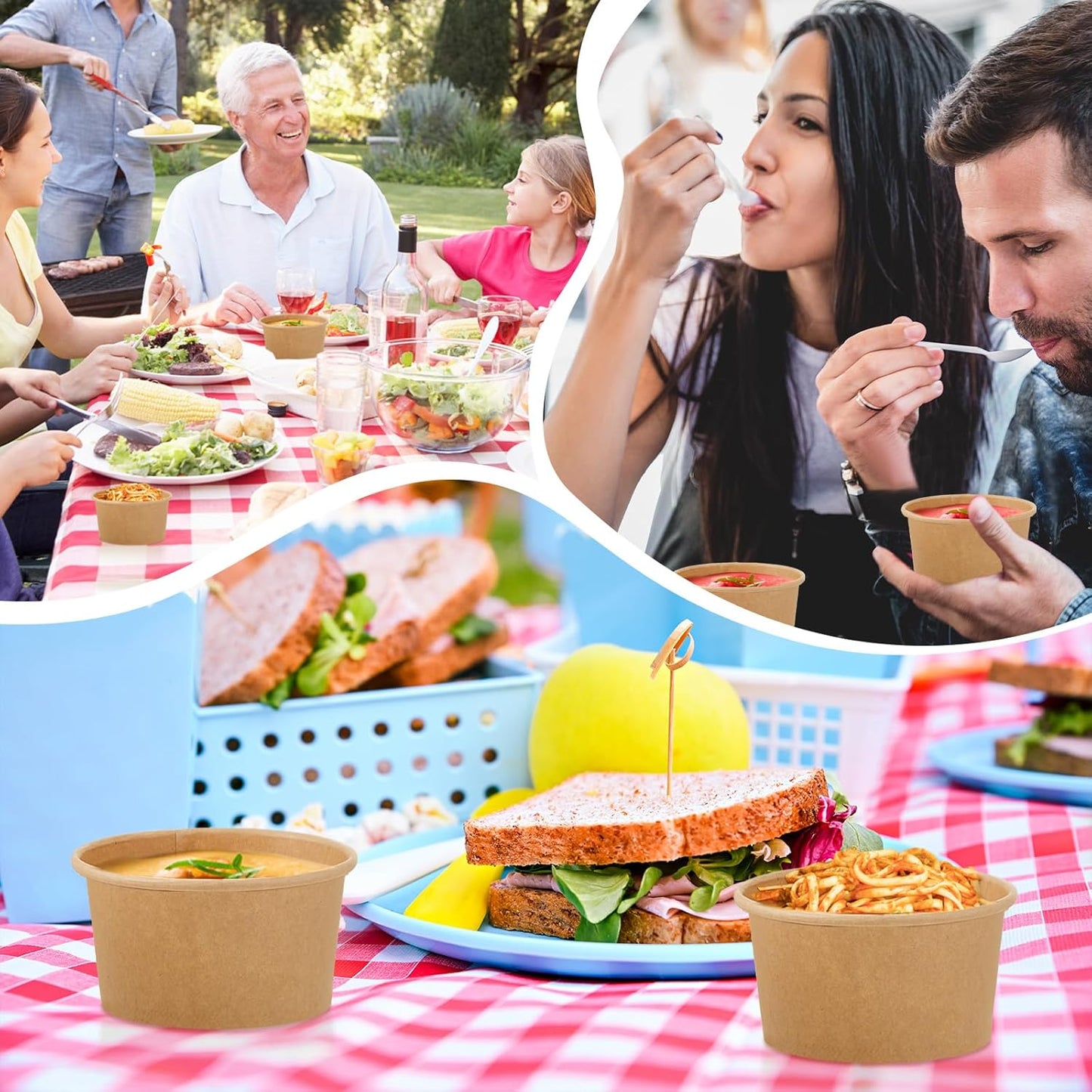 Sabary 50 Pack 12oz Paper Soup Containers with Lid Disposable Kraft Soup Food Bowl Microwavable Food Storage Ice Cream Containers Nice for Restaurants (Brown)