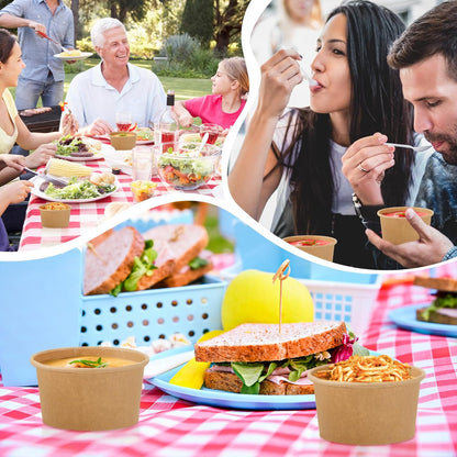 Sabary 50 Pack 12oz Paper Soup Containers with Lid Disposable Kraft Soup Food Bowl Microwavable Food Storage Ice Cream Containers Nice for Restaurants (Brown)