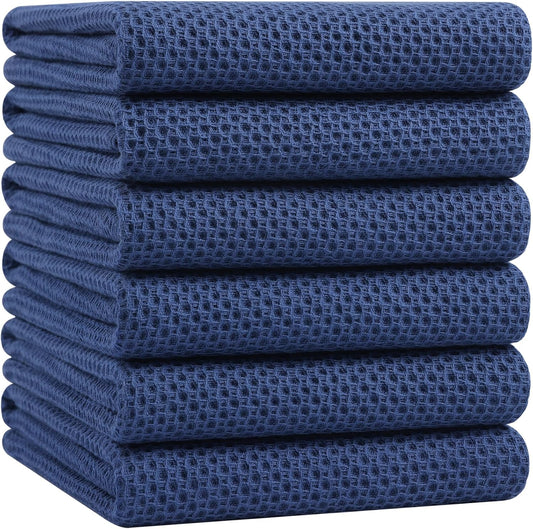 Homaxy 100% Cotton Waffle Weave Kitchen Dish Towels, Ultra Soft Absorbent Quick Drying Cleaning Towel, 20x28 Inches, 6-Pack, Navy Blue