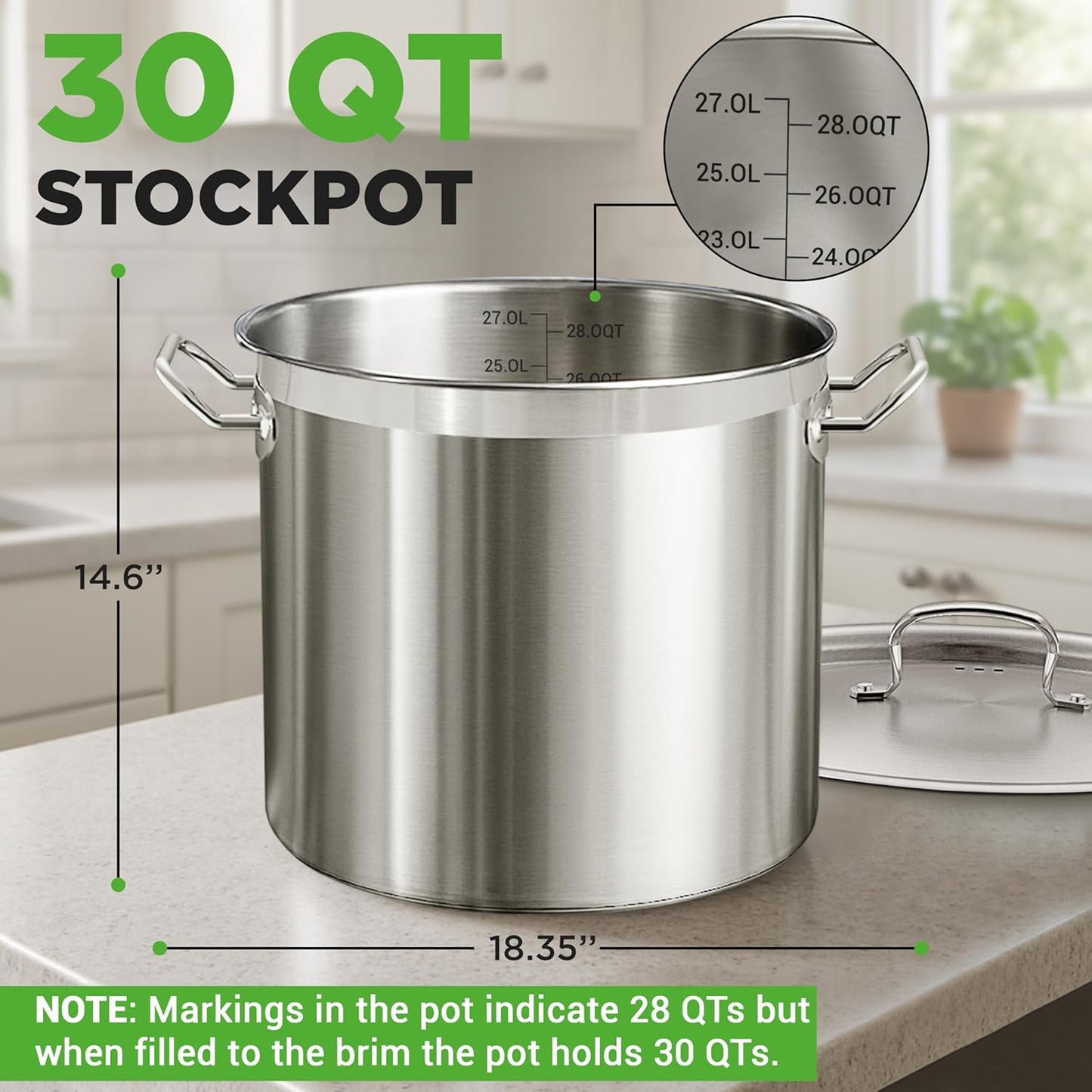 Nutrichef Stainless Steel Cookware Stockpot, 30 Quart Heavy Duty Induction Soup Pot With Stainless Steel Lid And Strong Riveted Handles, Even Heat Distribution, Compatible With Most Cooktops