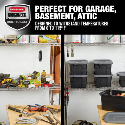 Rubbermaid 6-Pack Heavy Duty Durable 3 GAL Totes for Storage with Snap Lids and Handles, Plastic Storage Bins Stackable Black Gray for Home and Garage (3 GAL - 6 Pack Solid Black and Grey)