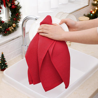 Homaxy 100% Cotton Waffle Weave Kitchen Dish Towels, Ultra Soft Absorbent Quick Drying Cleaning Towel, 13 x 28 Inches, 12-Pack, Red