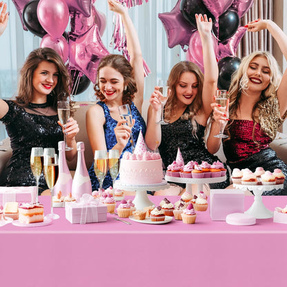 6 Pieces Mine Pink Series Rectangle Tablecloth, 54x72" Solid Color Waterproof & Spillproof Disposable Plastic Table Cover, Durable Party Tablecloth for Dining, Buffet, Picnic, Outdoor Events