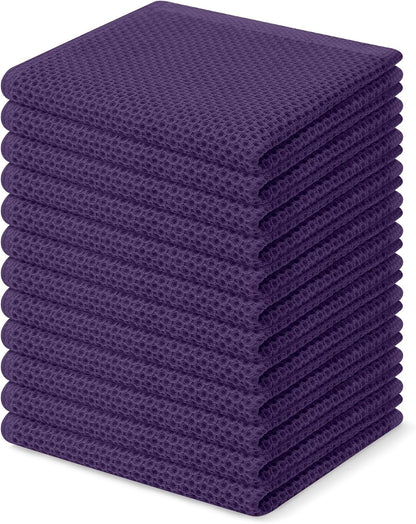 Homaxy 100% Cotton Waffle Weave Kitchen Dish Cloths, Ultra Soft Absorbent Quick Drying Dish Towels, 12 x 12 Inches, 12-Pack, Eggplant