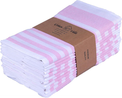 Urban Villa DinnerNapkins Horizontal Stripes Cloth Napkins Set of 12 Pink Color Dinner Napkins 20x20 Inches 100% Cotton Over Sized Cloth Napkins with Mitered Corners DinnerNapkins