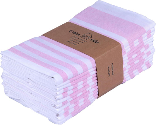 Urban Villa DinnerNapkins Horizontal Stripes Cloth Napkins Set of 12 Pink Color Dinner Napkins 20x20 Inches 100% Cotton Over Sized Cloth Napkins with Mitered Corners DinnerNapkins