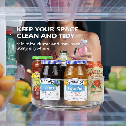 Refrigerator Lazy Susan, Round Clear Turntable Organizer, Plastic 360 Degree Rotating Lazy Susan for Fridge, Food Storage Container for Kitchen,1pcs