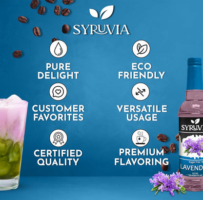 Syruvia Sugar Free Coffee Syrup, Lavender Flavored Syrup for Drinks, Lattes, and Desserts – 25.4 fl oz