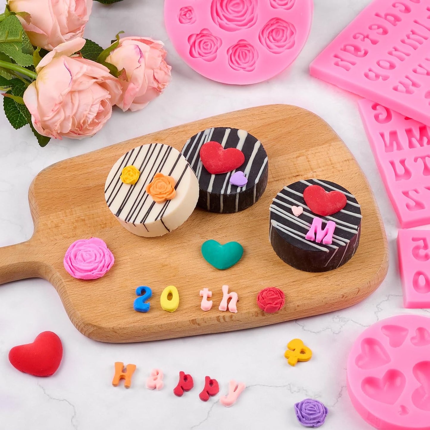 Silicone Letter Molds for Chocolate, 5 Pcs Number Alphabet Chocolate Molds Heart Fondant Molds for Candy Treat Strawberry Cupcake Cake Decoration Clay Resin Candle Making