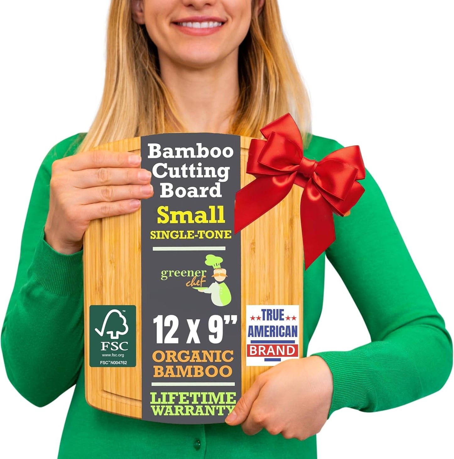 GREENER CHEF 12 Inch Bamboo Cutting Board with Lifetime Replacements - Small Wooden Chopping Board for Kitchen, Butcher Block, Meat, Veggies, and Charcuterie