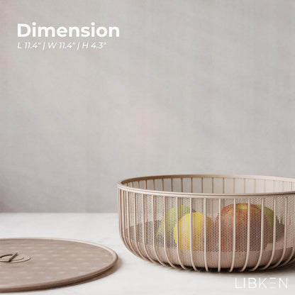 Metal Fruit Bowl with Mesh Lid and Basket - Fruit and Vegetable Holder For Kitchen Counter - Countertop Display Baskets Organizer - Bowl Storage for Veggie, Fruits, Snack, and Banana - Peach