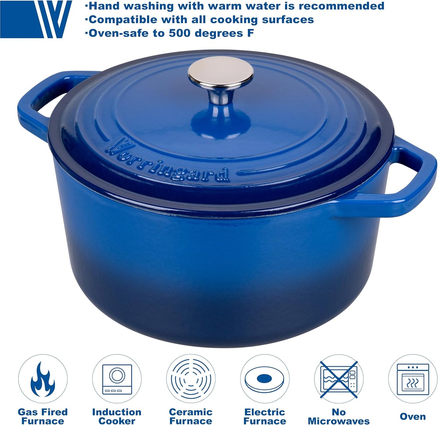 Enameled Cast Iron Dutch Oven Pot with Lid, for Bread Baking, Round Bread Oven- include Sourdough Bread Baking Supplies Set, 6QT, Blue