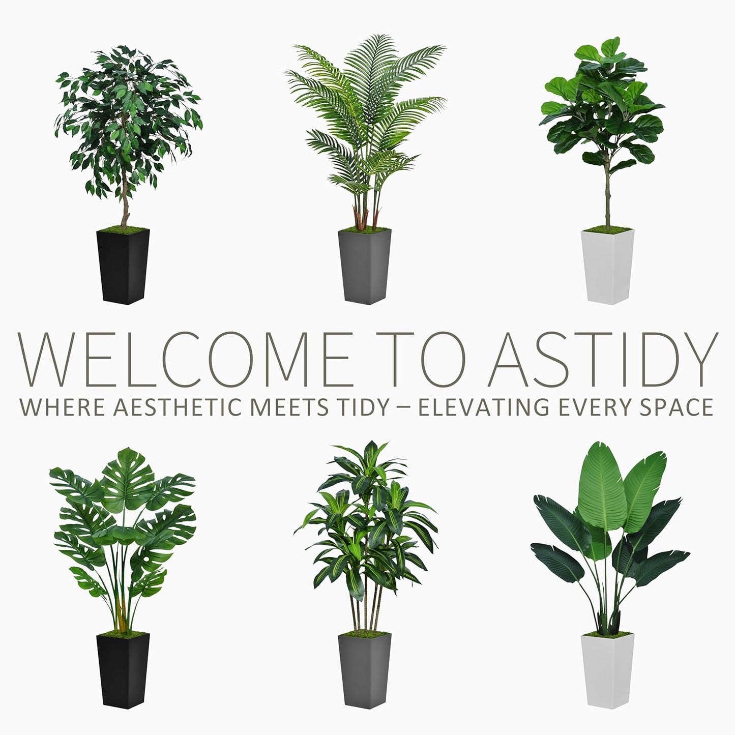 Artificial Dracaena Tree 6FT - Faux Tree with Gray Tall Planter - Fake Tropical Yucca Floor Plant in Pot - Artificial Silk Tree for Home Office Living Room Decor Indoor