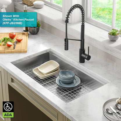 KRAUS Kore ADA Workstation 32-inch Undermount 16 Gauge Stainless Steel Kitchen Sink, Single Bowl Kitchen Sink with Accessories, KWU110-32/5.5