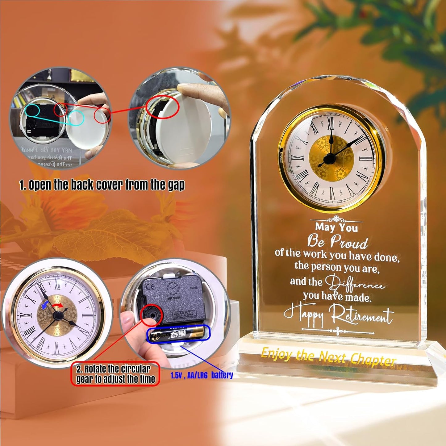 Ornalrist Retirement Gifts for Women Men K9 Crystal Clock, Going Away Gifts for Coworker Best Congratulations Retired Gifts Boss Leaving Presents for Teacher Friend