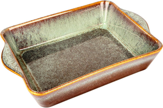 Rectangular 10 x 8 Casserole Dish, 2 Qt Ceramic Au gratin Baking Dish with Handles, Or for mixing, salad, pasta plate, Best gift for those who love baking, Microwave, Oven safe