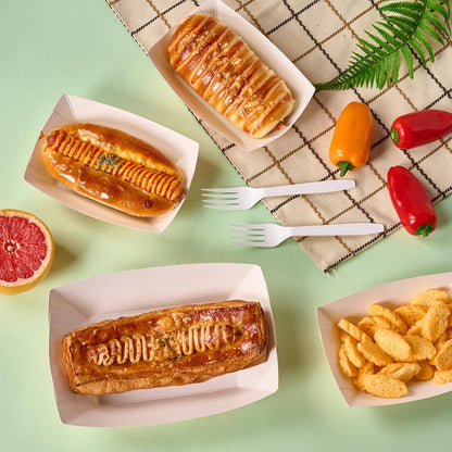 ECOLipak 100 Pack 3lb Paper Food Tray Red, Disposable Paper Boats, Food Holder Trays, Serving Boats for Taco Nacho Hot Dog Snack Fries Dessert Popcorn Sauce