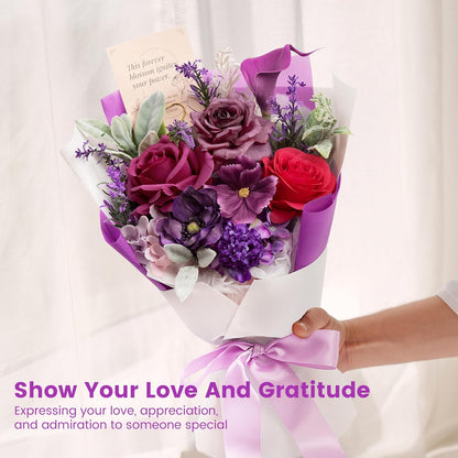 TINGE TIME Aritifical Flowers Bouquet, Purple Gift Bouquet, Birthday Gifts for Women, Eternal Roses Bouquet for Grandma Wife Anniversary