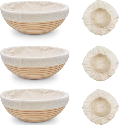 Banneton Bread Proofing Basket set of 3, 9.8 Inch Round Sourdough Proofing Baskets with Liner,Dough Proofing Bowls,Made of Natural rattan,for Sourdough Bread Baking Supplies