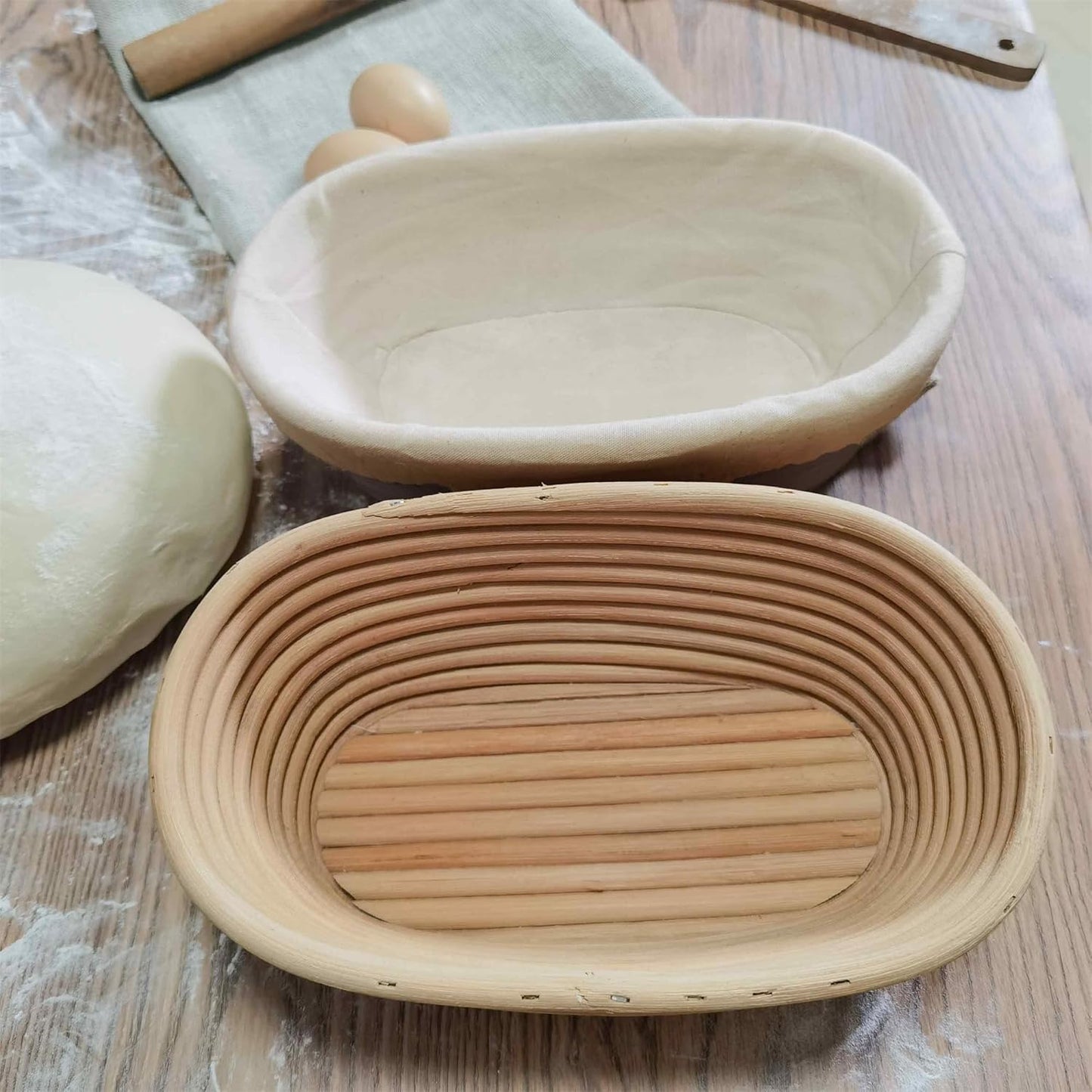 Banneton Bread Proofing Basket set of 3, 9.8 Inch Oval Sourdough Proofing Baskets with Liner,Dough Proofing Bowls,Made of Natural rattan,for Sourdough Bread Baking Supplies