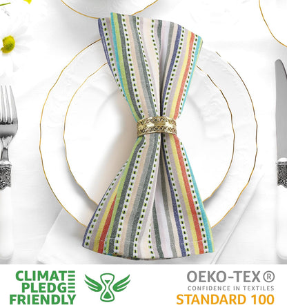 Urban Villa Cloth Napkins Set of 12 20x20 Inches 100% Cotton Napkins Cloth Washable Durable Reusable Absorbent Table Dinner Napkins Cloth for Hotel Lunch Restaurant Weddings Parties – Beige Stripes