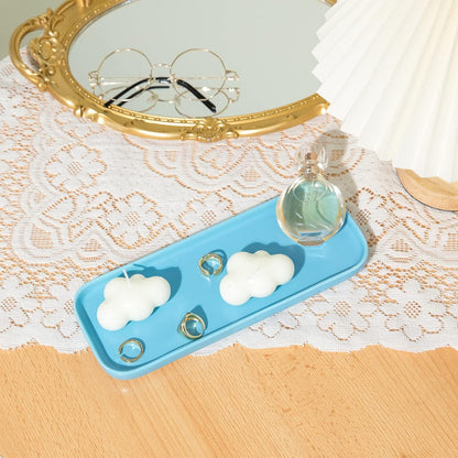 Ceramic Bathroom Tray,Kitchen Sink Organizer Tray,Cosmetics Holder (Blue)