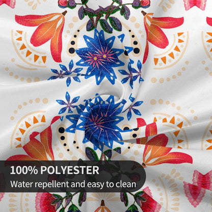 Mexican Round Tablecloth, Traditional Floral Tile Dia De Los Muertos Azulejo Mosaic Mexico Water Resisitant Table Cover for Dining Kitchen Living Room Home Party Holiday Decor 70 inch Round