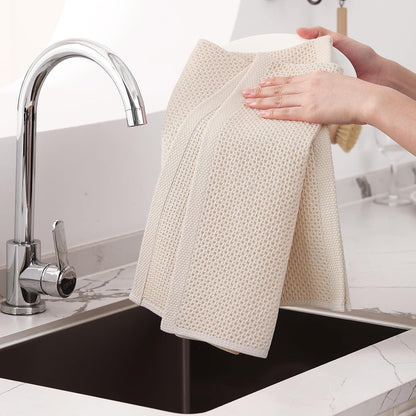 Homaxy 100% Cotton Waffle Weave Kitchen Dish Towels, Ultra Soft Absorbent Quick Drying Cleaning Towel, 20x28 Inches, 6-Pack, Beige