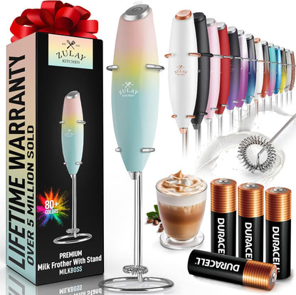 Zulay Kitchen Powerful Milk Frother Wand With 4 AA Duracell Batteries - Ultra Fast Handheld Drink Mixer - Electric Whisk Foam Maker for Coffee, Lattes, Cappuccino, Matcha & Creamer