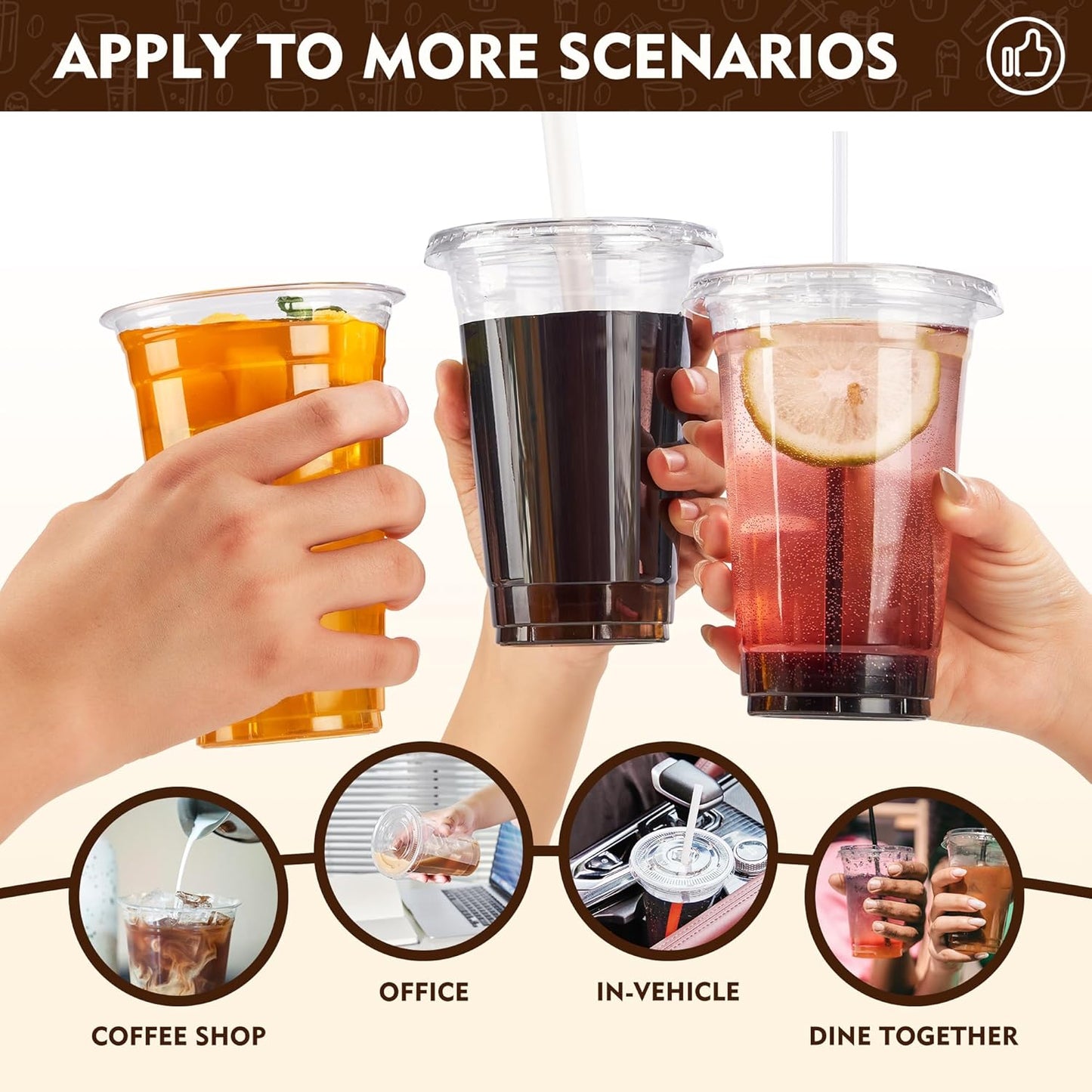 YEEHAW 24 oz. - 100 Pack Clear Plastic Cups With Lids, Disposable Iced Coffee Cups with Flat Lids, Crystal Smoothie Cup for Party, Lemonade Stand, Cold Drinks, Juice, Milkshake