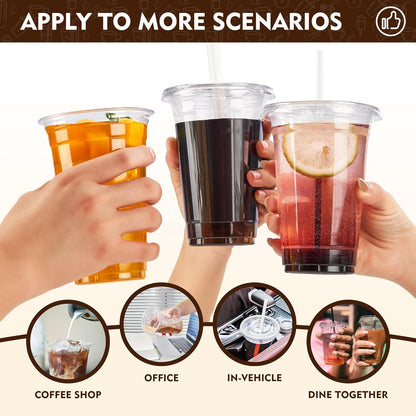 YEEHAW 24 oz. - 100 Pack Clear Plastic Cups With Lids, Disposable Iced Coffee Cups with Flat Lids, Crystal Smoothie Cup for Party, Lemonade Stand, Cold Drinks, Juice, Milkshake
