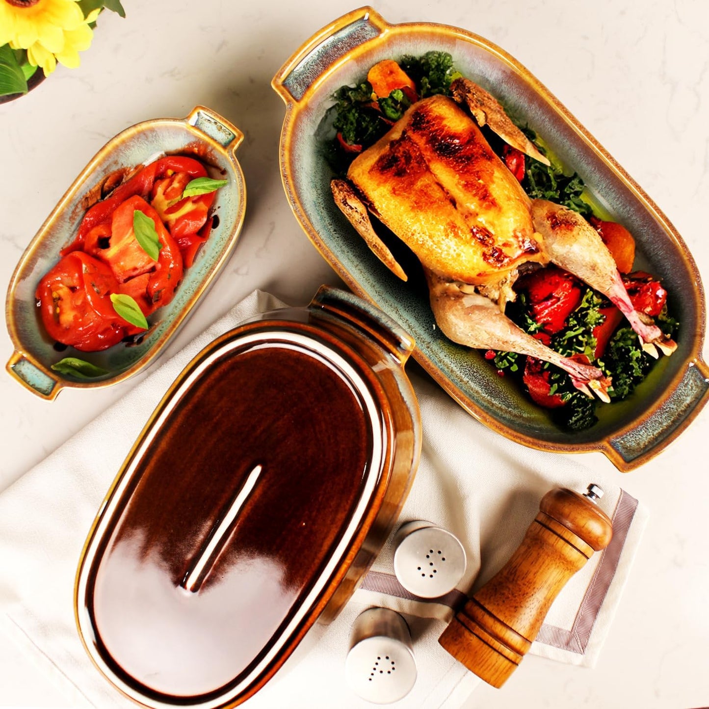 8"x5" Oval Casserole Dish Set of 2, 22.7 oz Ceramic Au gratin Baking Dish, Baking Pan with Handles or for mixing, salad, pasta plate, Best gift for those who love baking, Microwave, Oven safe