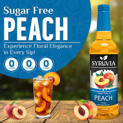Syruvia Sugar-Free Peach Syrup, Flavored Syrup for Drinks, Cocktails, Lemonades, Iced Teas, and Desserts – 25.4 fl oz