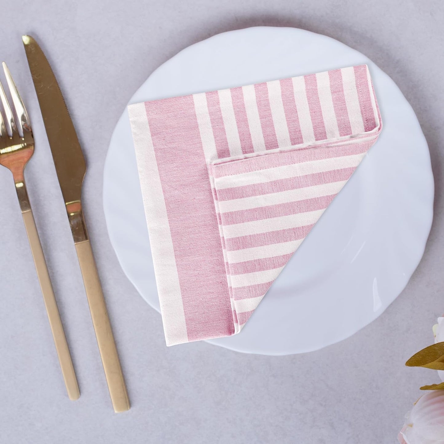 Urban Villa DinnerNapkins Horizontal Stripes Cloth Napkins Set of 12 Pink Color Dinner Napkins 20x20 Inches 100% Cotton Over Sized Cloth Napkins with Mitered Corners DinnerNapkins