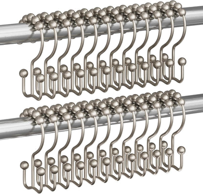 Titanker Shower Curtain Hooks Rings, Rust Resistant Metal Double Glide Shower Hooks Rings for Bathroom Shower Rods Curtains, Set of 24 Hooks - Matte Nickel