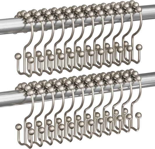 Titanker Shower Curtain Hooks Rings, Rust Resistant Metal Double Glide Shower Hooks Rings for Bathroom Shower Rods Curtains, Set of 24 Hooks - Matte Nickel