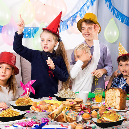 100 Pcs Black Paper Food Tray Sturdy Disposable Food Boats Nacho Plates Disposable Serving Snack Trays for Catering, Party Birthday Supplies, and Food Service (Black)