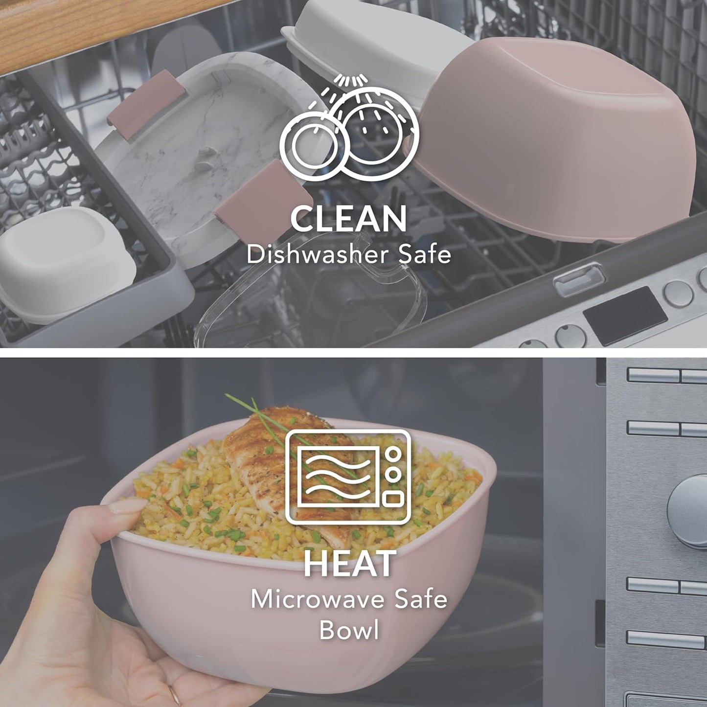 Bentgo Salad Container - 54 oz Bowl with 4-Compartment Toppings Tray, Dressing Container, Reusable Fork, BPA-Free Lunch Box for Meal Prep & Food Storage; Removable Bento Tray (Blush Marble)