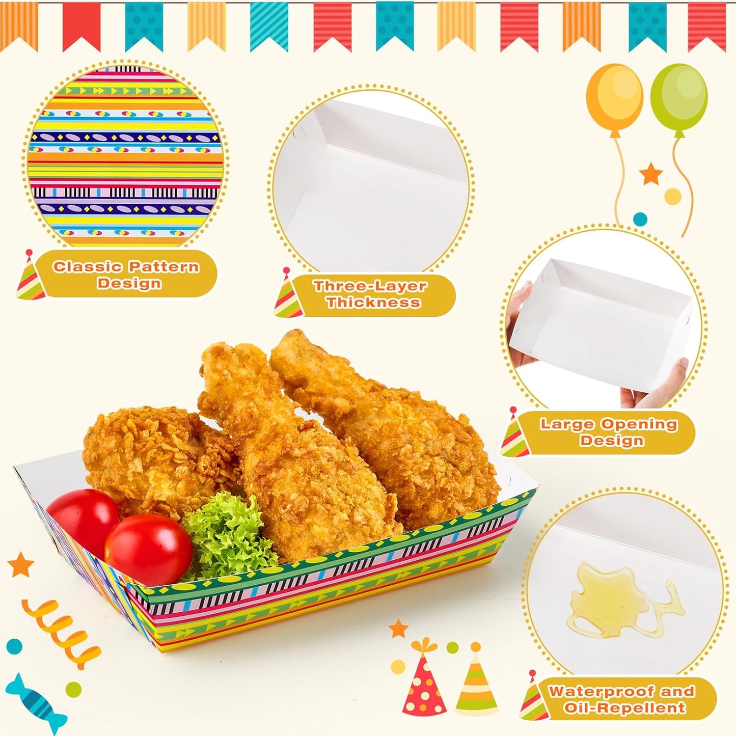 50 Pcs Mexican Taco Trays, Paper Food Trays, Mexican Nacho Tray,Disposable Food Tray, Disposable Serving Boats for Hot Dog Taco Cinco De Mayo Birthday Party Supplies